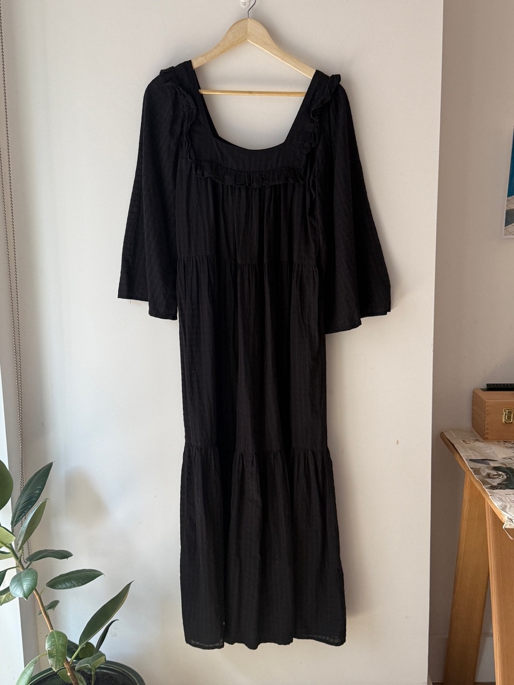 Christy Dawn Black Tiered Maxi Dress with Ruffle Scoop Neck